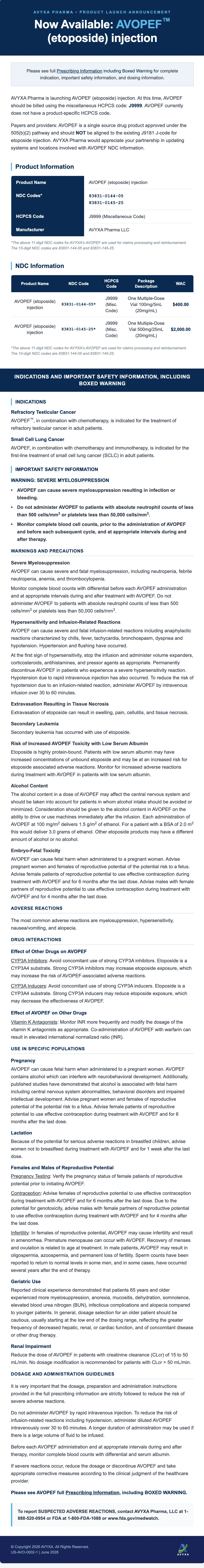 AVOPEF manufacturer announcement