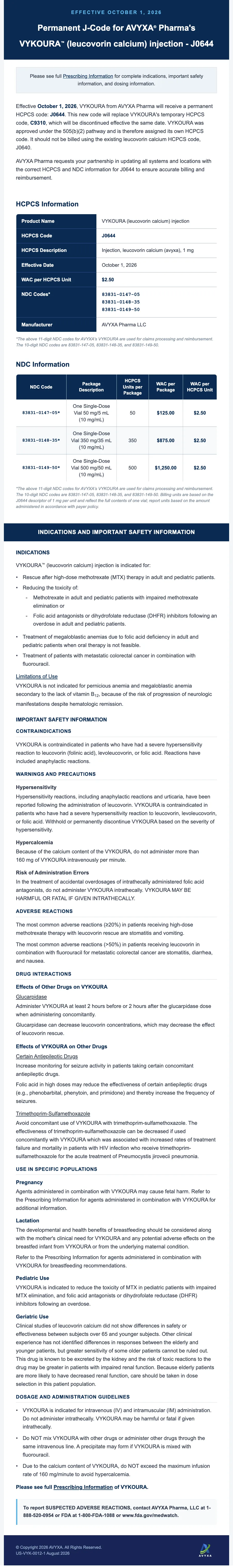 Vykoura manufacturer announcement