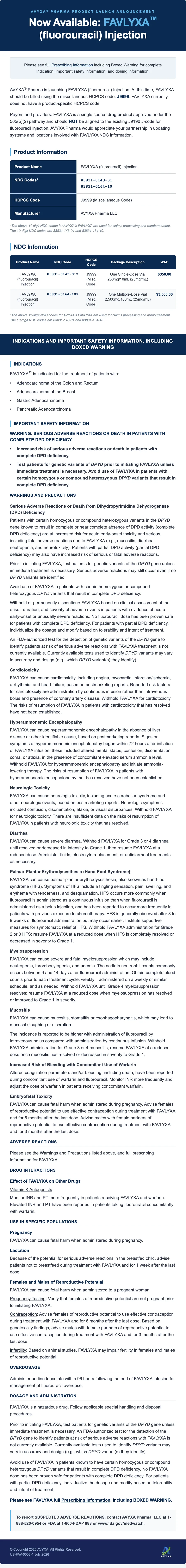 FAVLYXA manufacturer announcement