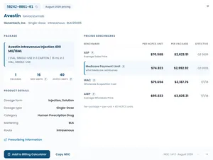 NDC 50242-0061-01 detail: package info with ASP, Medicare Payment Limit, WAC and AWP benchmarks