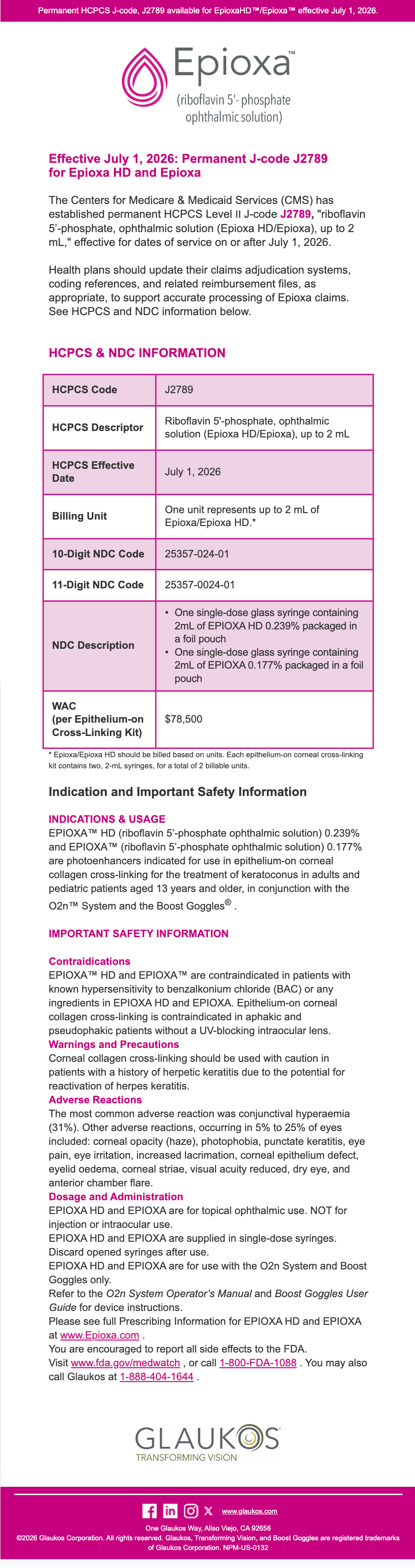 Epioxa HD/Epioxa manufacturer announcement