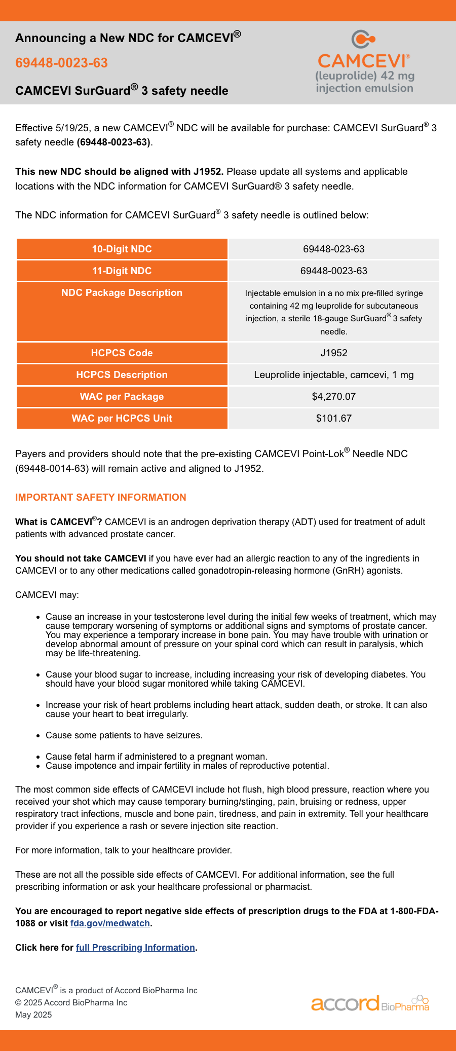 CAMCEVI manufacturer announcement